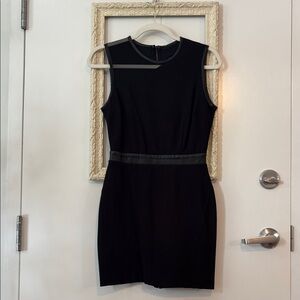 LAPINA BY DAVID HELWANI | Black Leather Sleeveless Sheath Dress